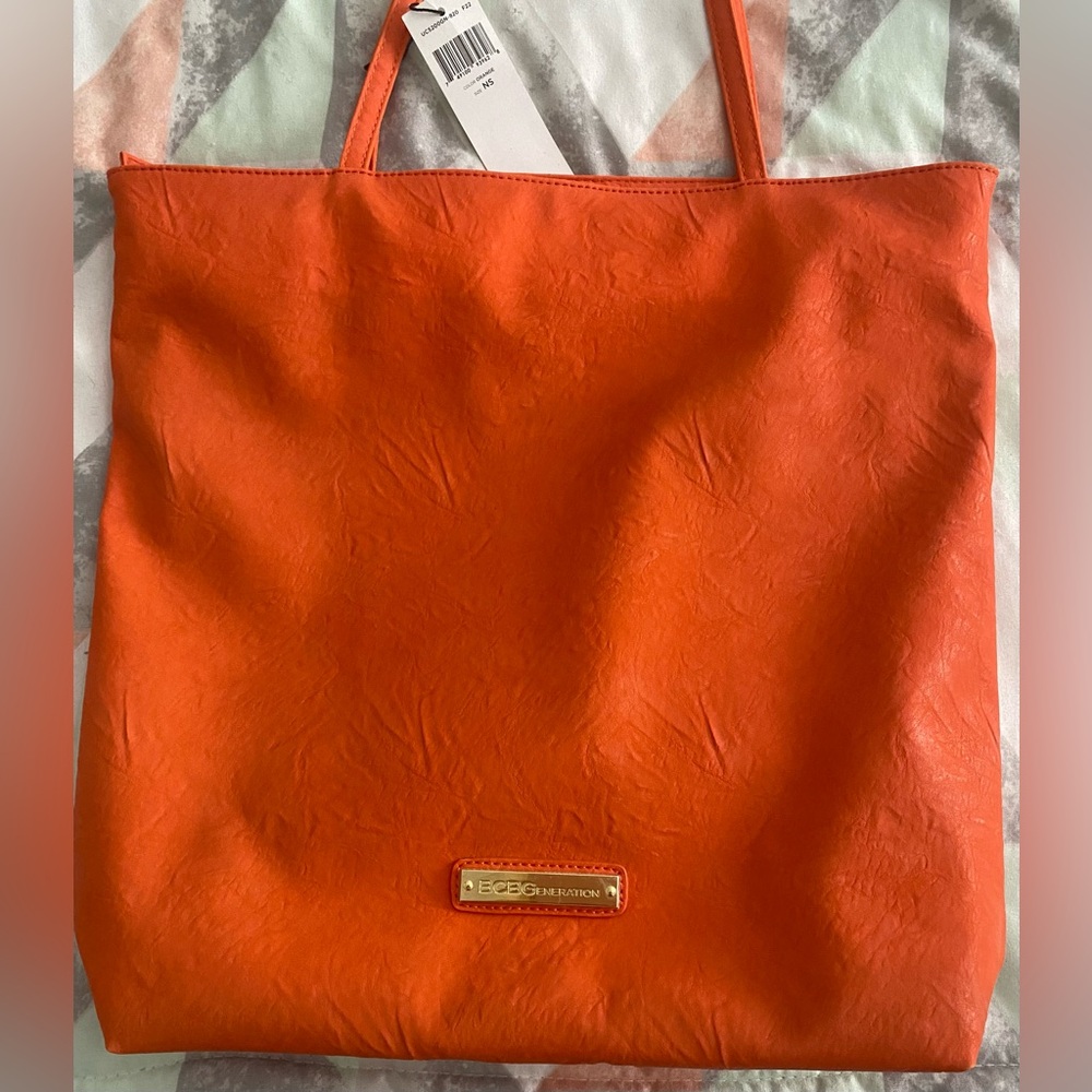 BCBGeneration Textured Tote Bag NEW Orange Tangerine